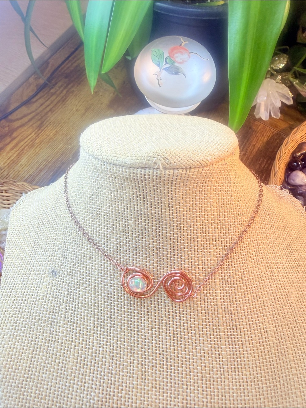 Handcrafted Copper Spiral opal Necklace